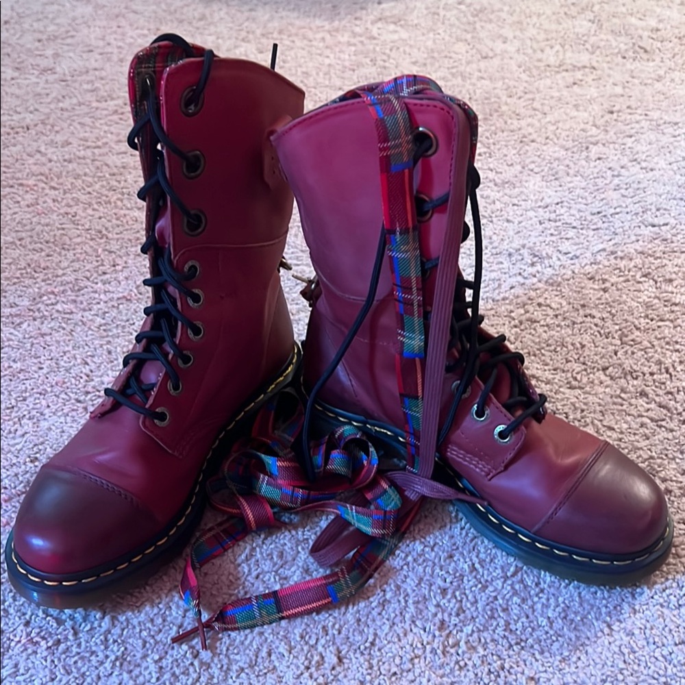 Dr. Martens Red Combat Moto Boots